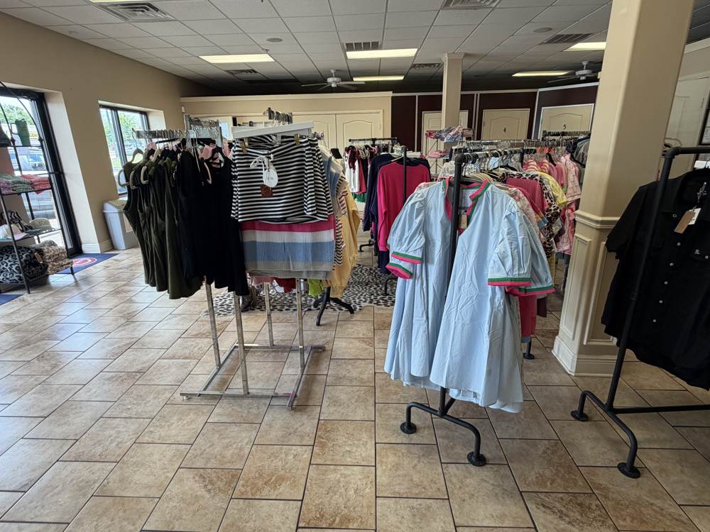 Boutique dresses and tops on display in Tuscaloosa Alabama